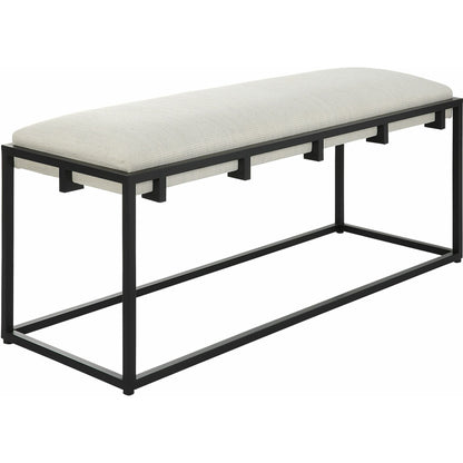 Paradox Bench by Uttermost in matte black. Made from iron, mdf, polyester, foam in a transitional style.