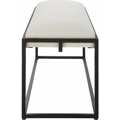 Paradox Bench by Uttermost in matte black. Made from iron, mdf, polyester, foam in a transitional style.