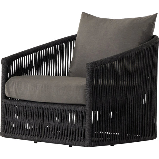 Porto Outdoor Swivel Chair by Four Hands. Made from 100% olefin, aluminum, 100% polypropylene in a modern style.