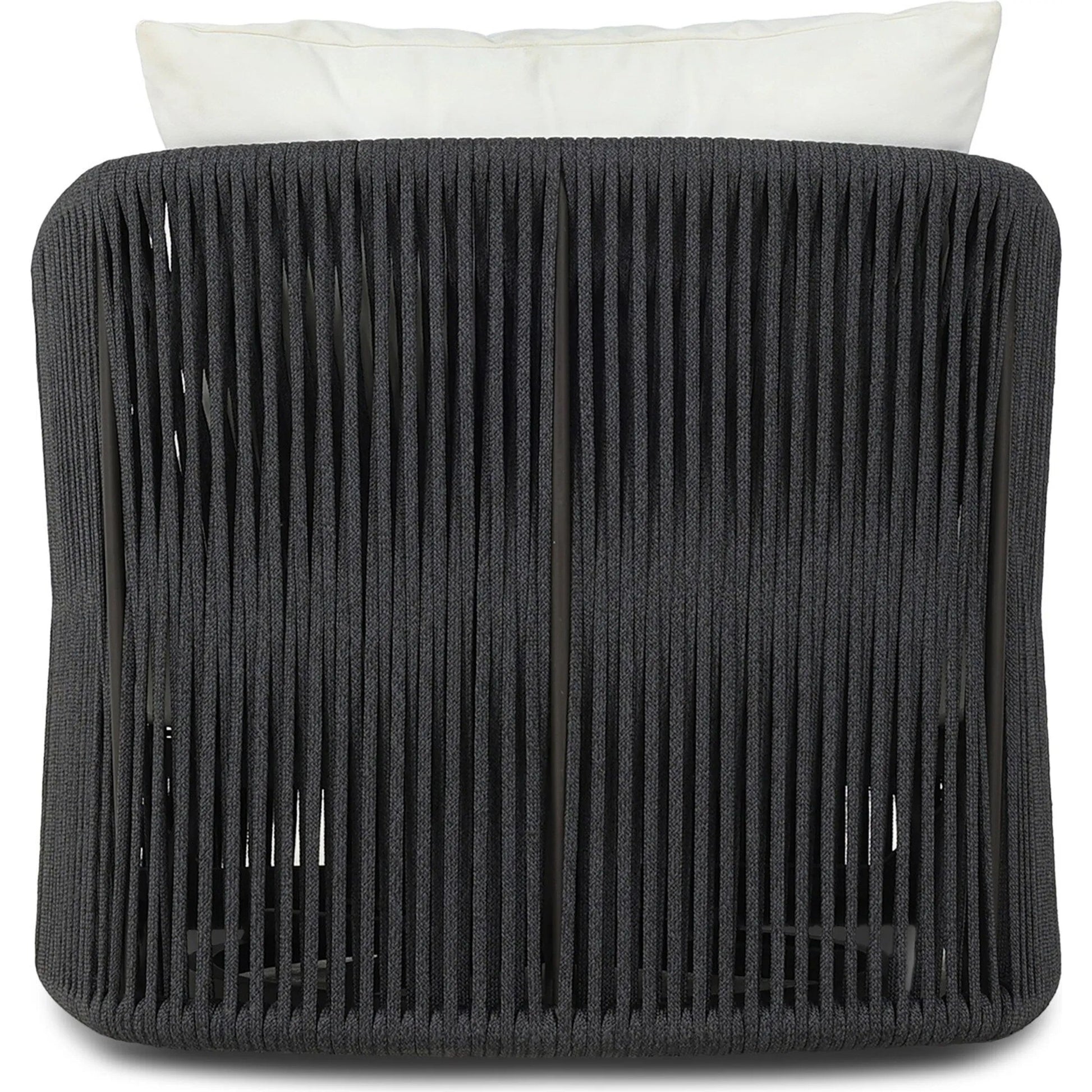 Porto Outdoor Swivel Chair by Four Hands in arashi salt, bronze, thick dark grey rope. Made from 100% acrylic, aluminum, 100% polypropylene in a rustic style.