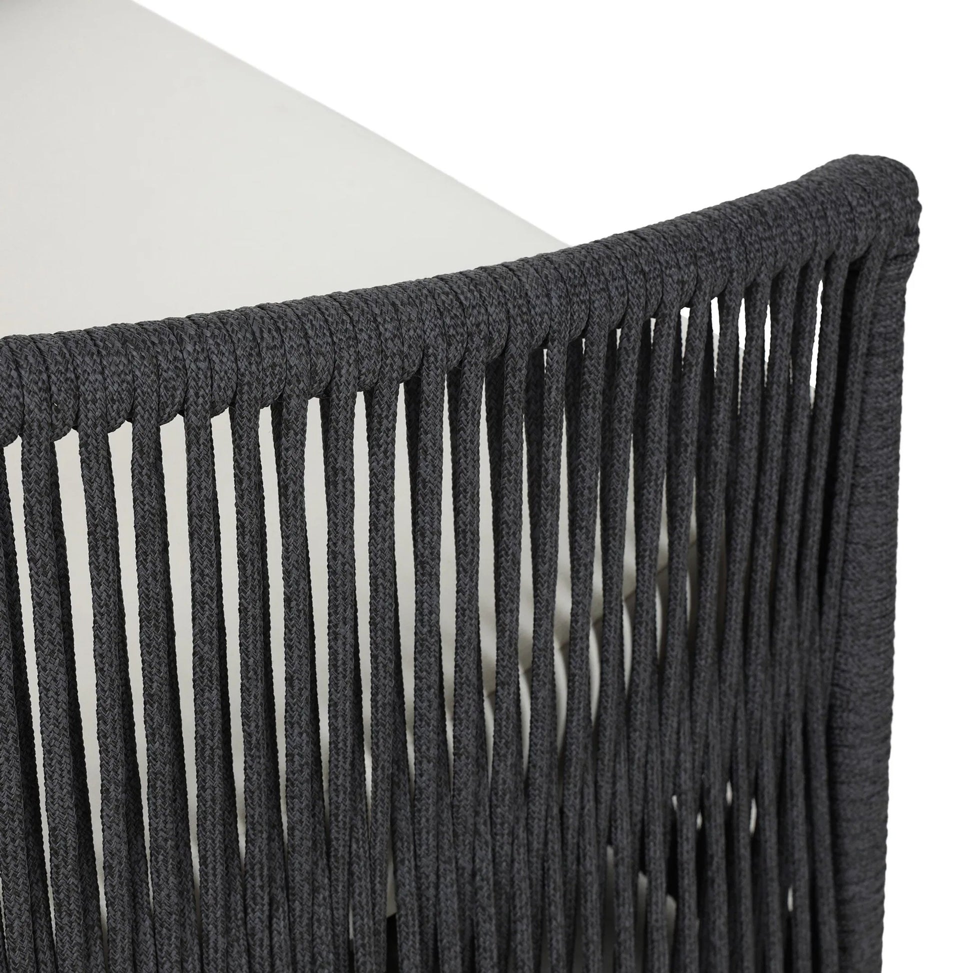 Porto Outdoor Swivel Chair by Four Hands in arashi salt, bronze, thick dark grey rope. Made from 100% acrylic, aluminum, 100% polypropylene in a rustic style.