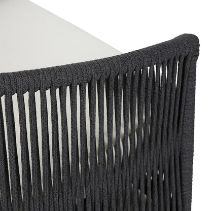 Porto Outdoor Swivel Chair by Four Hands in arashi salt, bronze, thick dark grey rope. Made from 100% acrylic, aluminum, 100% polypropylene in a rustic style.