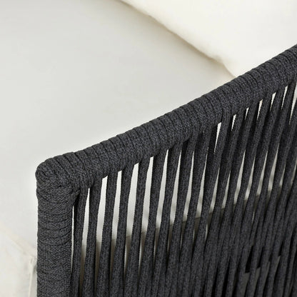 Porto Outdoor Swivel Chair by Four Hands in arashi salt, bronze, thick dark grey rope. Made from 100% acrylic, aluminum, 100% polypropylene in a rustic style.