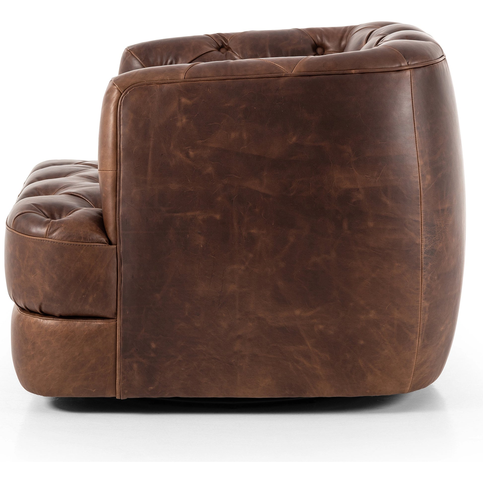 Paul Swivel Chair by Four Hands in raleigh cigar. Made from top grain leather, poplar plywood, 100% polyester in a modern style.