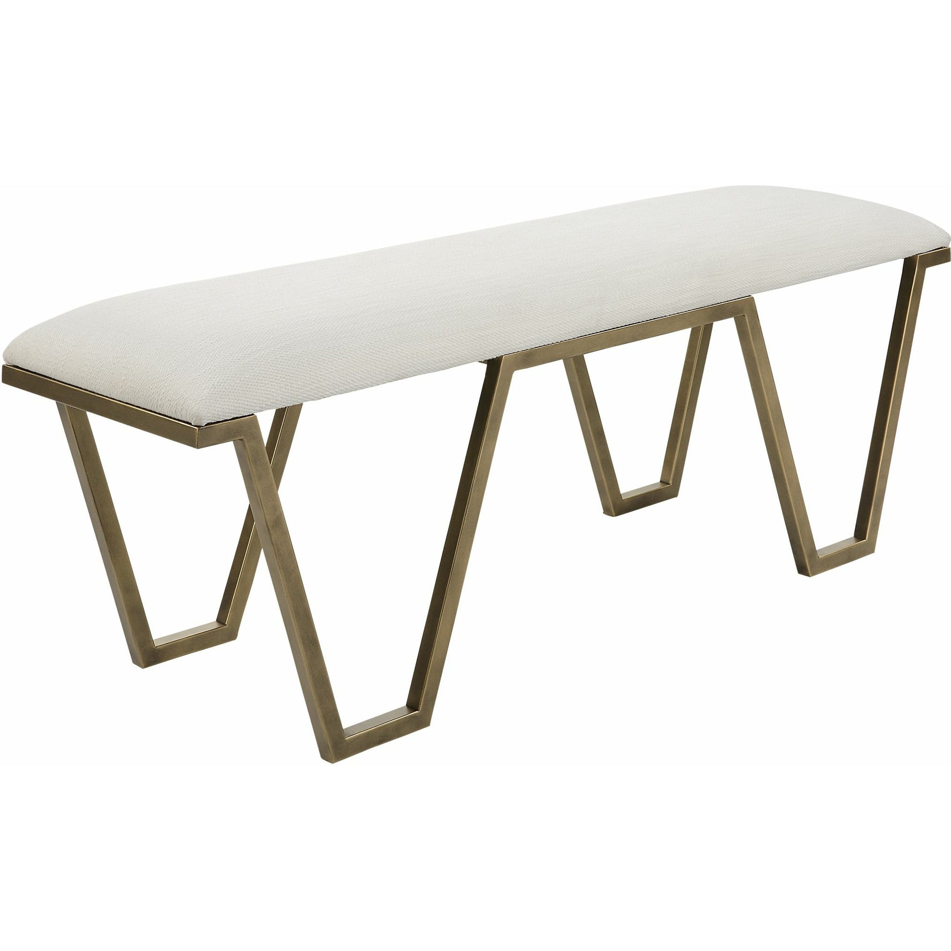 Farrah Bench by Uttermost in antique gold leaf. Made from iron, mdf, polyester, foam in a modern style.