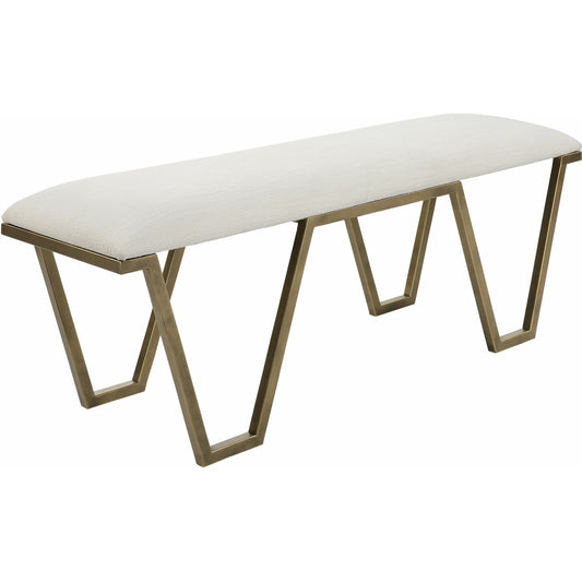 Farrah Bench by Uttermost in antique gold leaf. Made from iron, mdf, polyester, foam in a modern style.