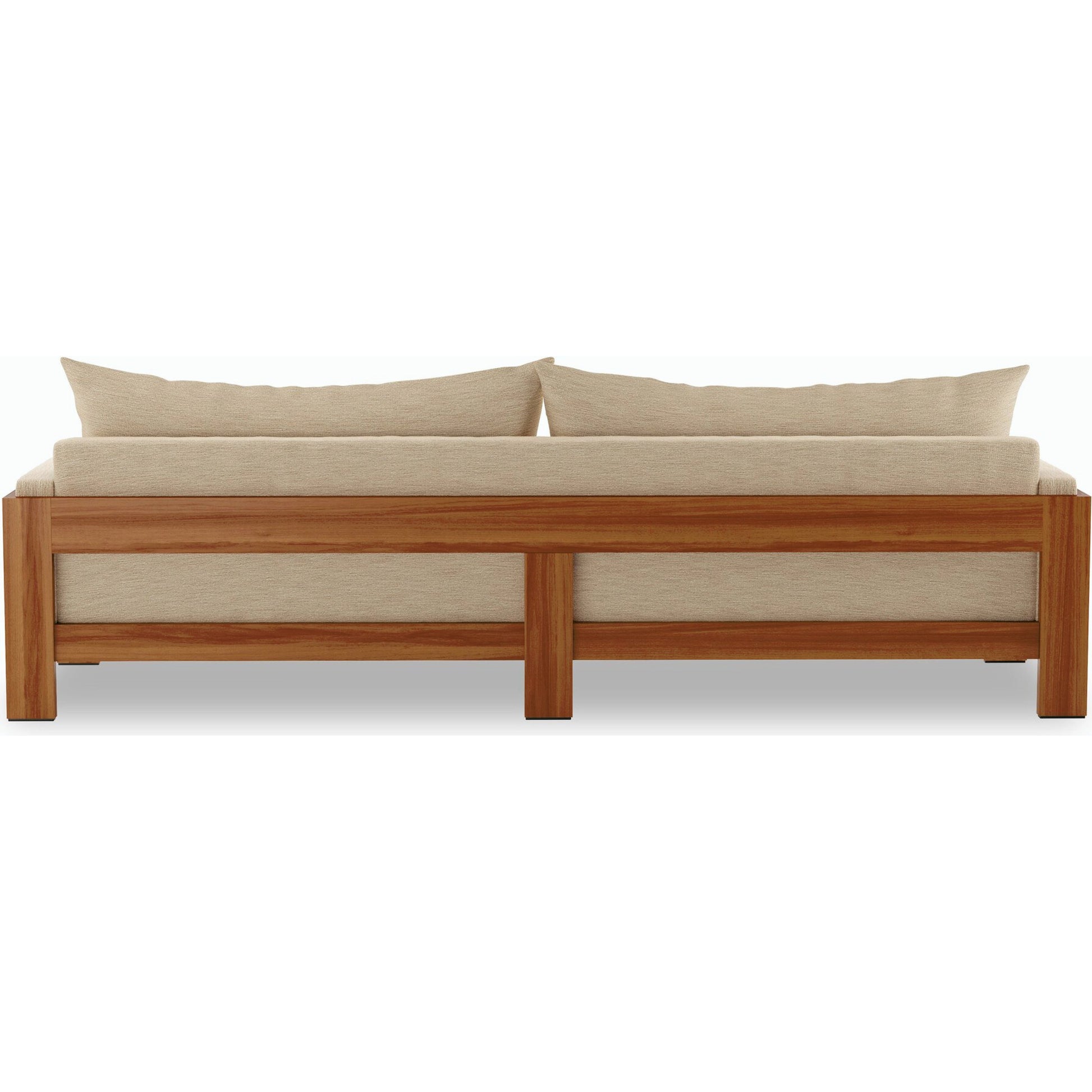 Chapman Outdoor Sofa by Four Hands in casa cream, natural teak-fsc. Made from 100% olefin, solid fsc®-certified teak, 59% polyurethane foam, 30% polyester fiber, 11% polyester fiber batting in a modern style.