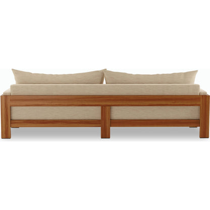 Chapman Outdoor Sofa by Four Hands in casa cream, natural teak-fsc. Made from 100% olefin, solid fsc®-certified teak, 59% polyurethane foam, 30% polyester fiber, 11% polyester fiber batting in a modern style.