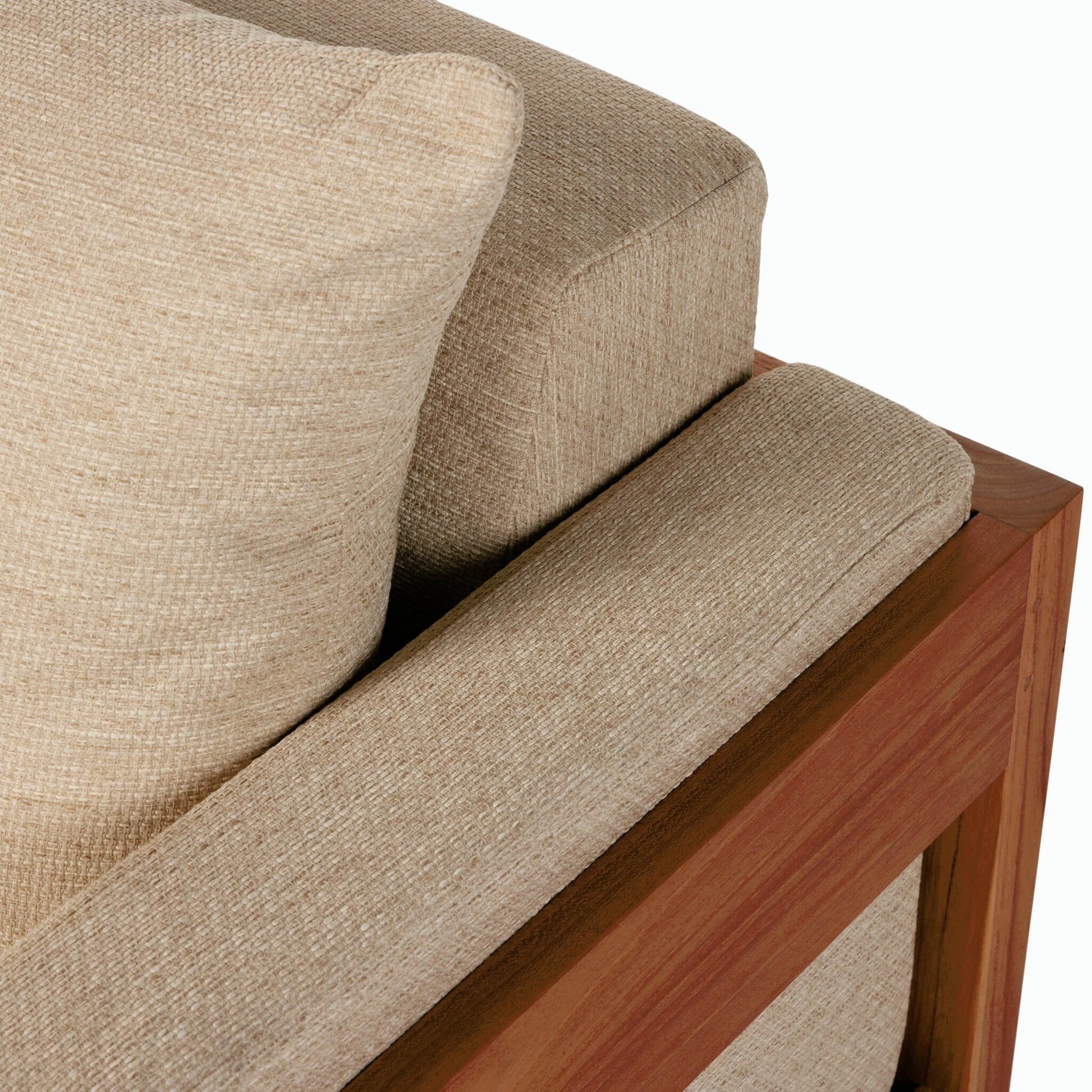 Chapman Outdoor Sofa by Four Hands in casa cream, natural teak-fsc. Made from 100% olefin, solid fsc®-certified teak, 59% polyurethane foam, 30% polyester fiber, 11% polyester fiber batting in a modern style.