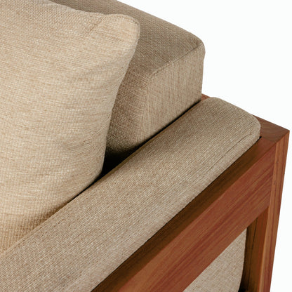Chapman Outdoor Sofa by Four Hands in casa cream, natural teak-fsc. Made from 100% olefin, solid fsc®-certified teak, 59% polyurethane foam, 30% polyester fiber, 11% polyester fiber batting in a modern style.