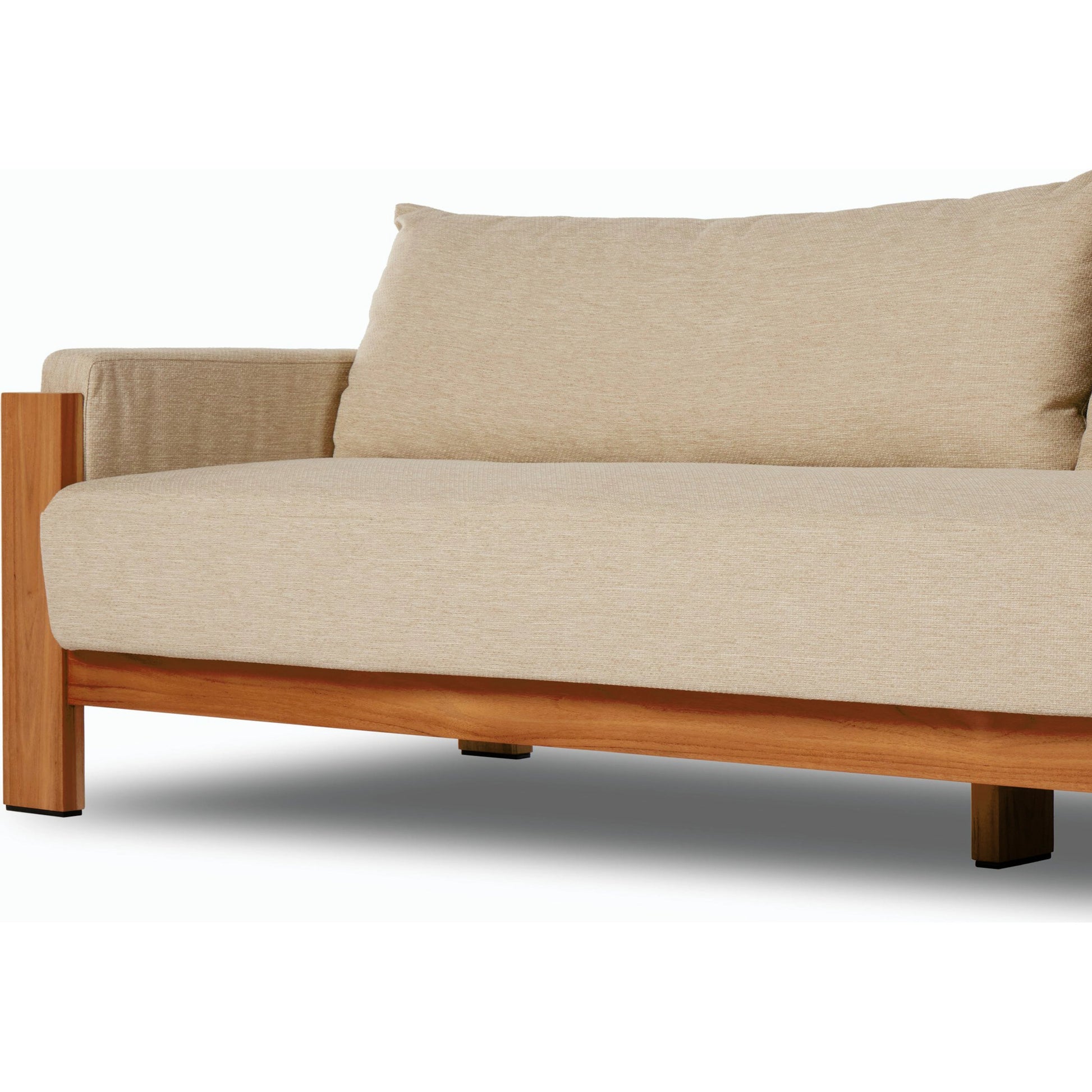 Chapman Outdoor Sofa by Four Hands in casa cream, natural teak-fsc. Made from 100% olefin, solid fsc®-certified teak, 59% polyurethane foam, 30% polyester fiber, 11% polyester fiber batting in a modern style.