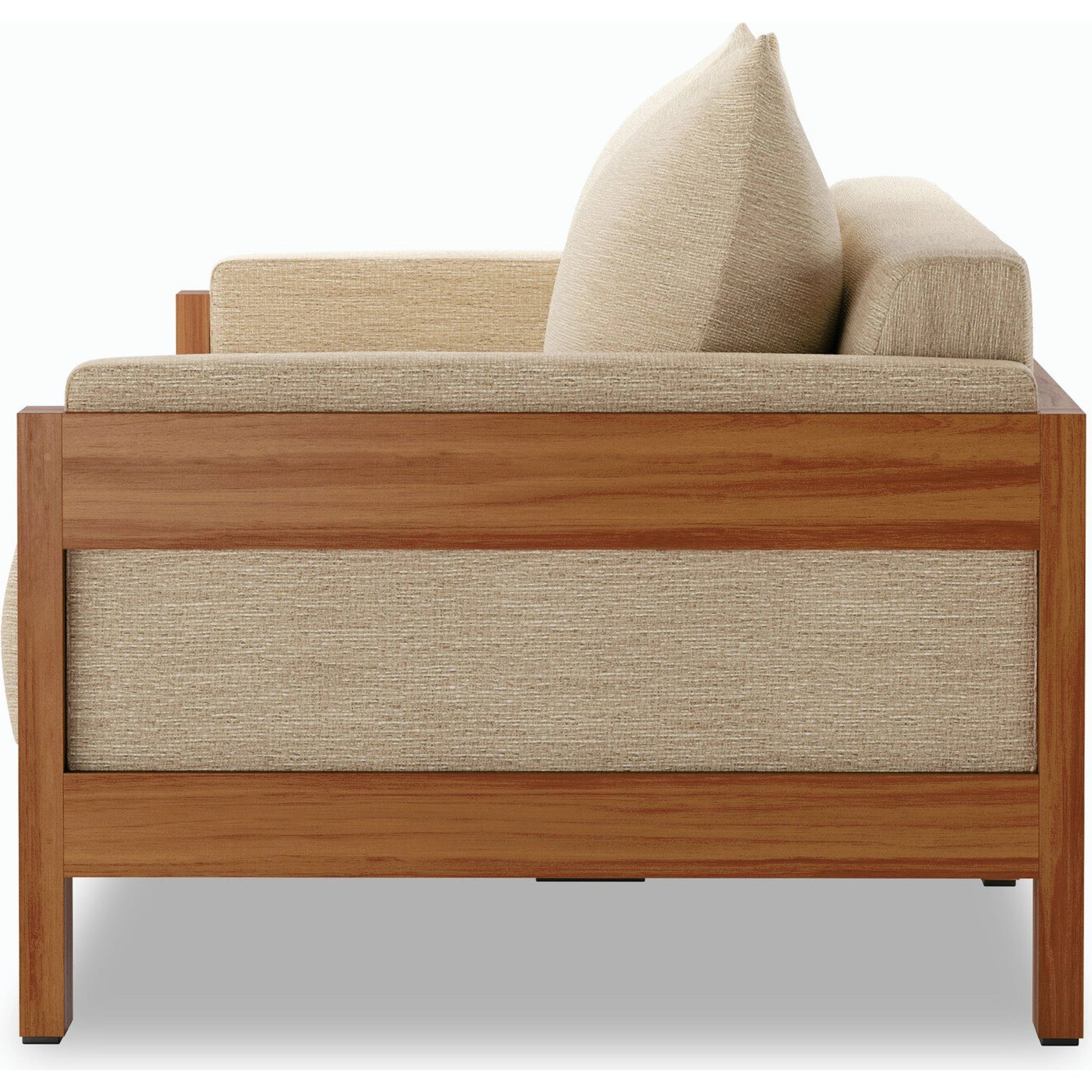 Chapman Outdoor Sofa by Four Hands in casa cream, natural teak-fsc. Made from 100% olefin, solid fsc®-certified teak, 59% polyurethane foam, 30% polyester fiber, 11% polyester fiber batting in a modern style.