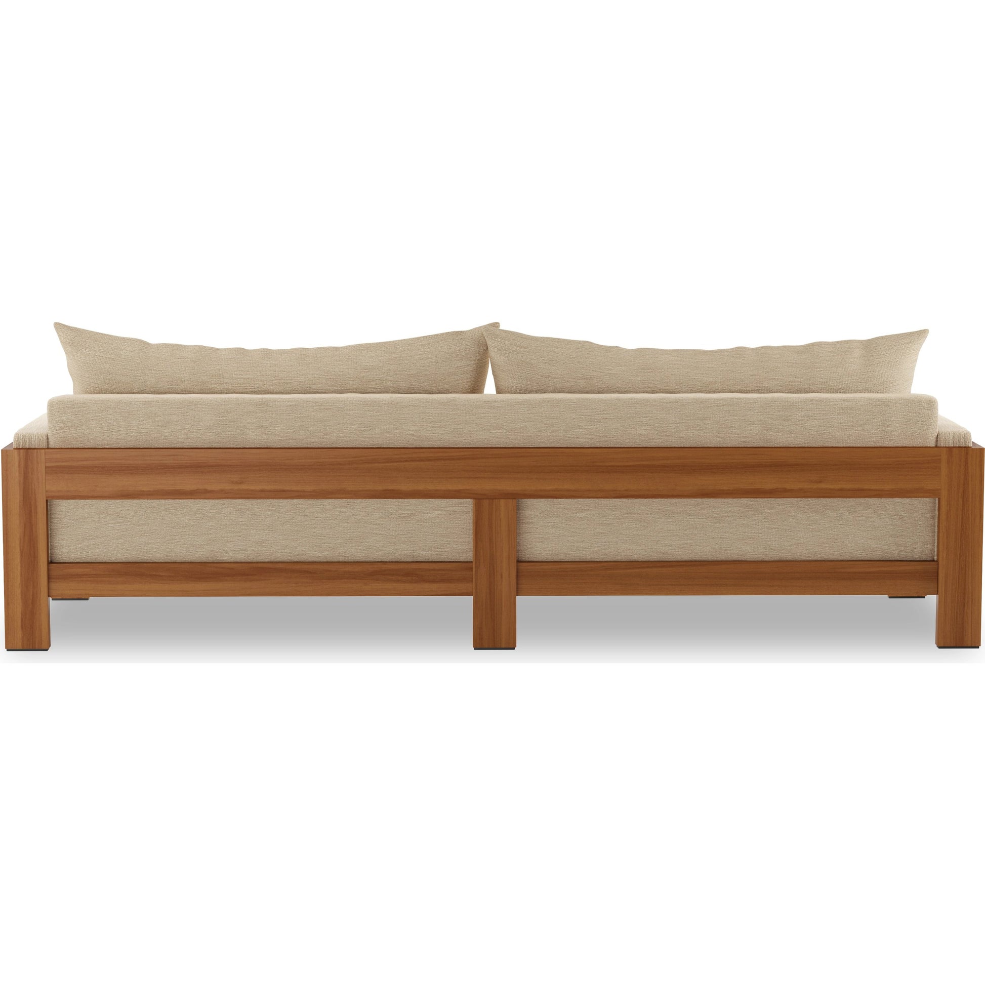 Chapman Outdoor Sofa by Four Hands in casa cream, natural teak-fsc. Made from 100% olefin, solid fsc®-certified teak, 59% polyurethane foam, 30% polyester fiber, 11% polyester fiber batting in a modern style.