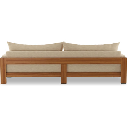 Chapman Outdoor Sofa by Four Hands in casa cream, natural teak-fsc. Made from 100% olefin, solid fsc®-certified teak, 59% polyurethane foam, 30% polyester fiber, 11% polyester fiber batting in a modern style.