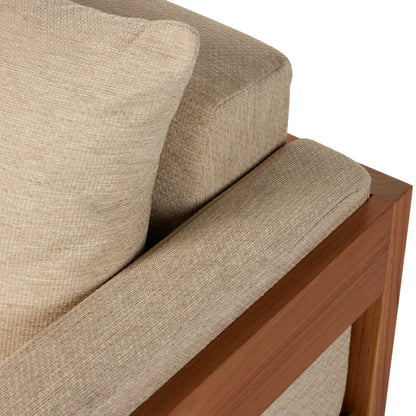Chapman Outdoor Sofa by Four Hands in casa cream, natural teak-fsc. Made from 100% olefin, solid fsc®-certified teak, 59% polyurethane foam, 30% polyester fiber, 11% polyester fiber batting in a modern style.
