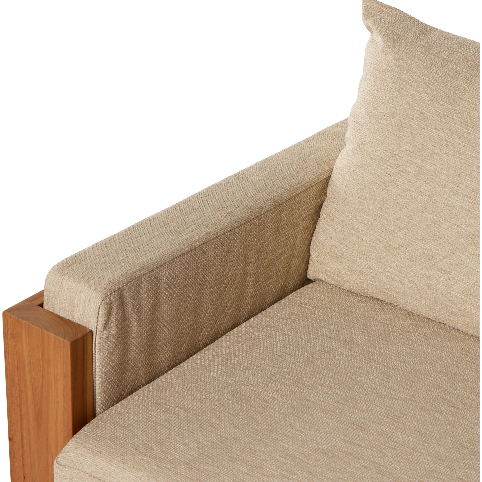 Chapman Outdoor Sofa by Four Hands in casa cream, natural teak-fsc. Made from 100% olefin, solid fsc®-certified teak, 59% polyurethane foam, 30% polyester fiber, 11% polyester fiber batting in a modern style.