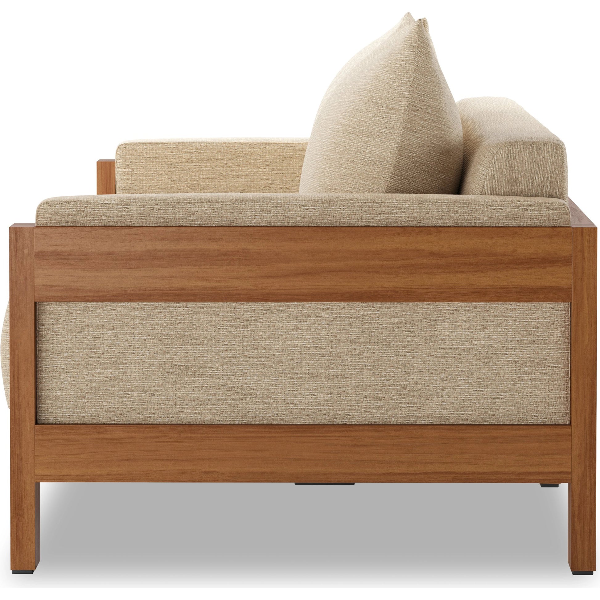 Chapman Outdoor Sofa by Four Hands in casa cream, natural teak-fsc. Made from 100% olefin, solid fsc®-certified teak, 59% polyurethane foam, 30% polyester fiber, 11% polyester fiber batting in a modern style.