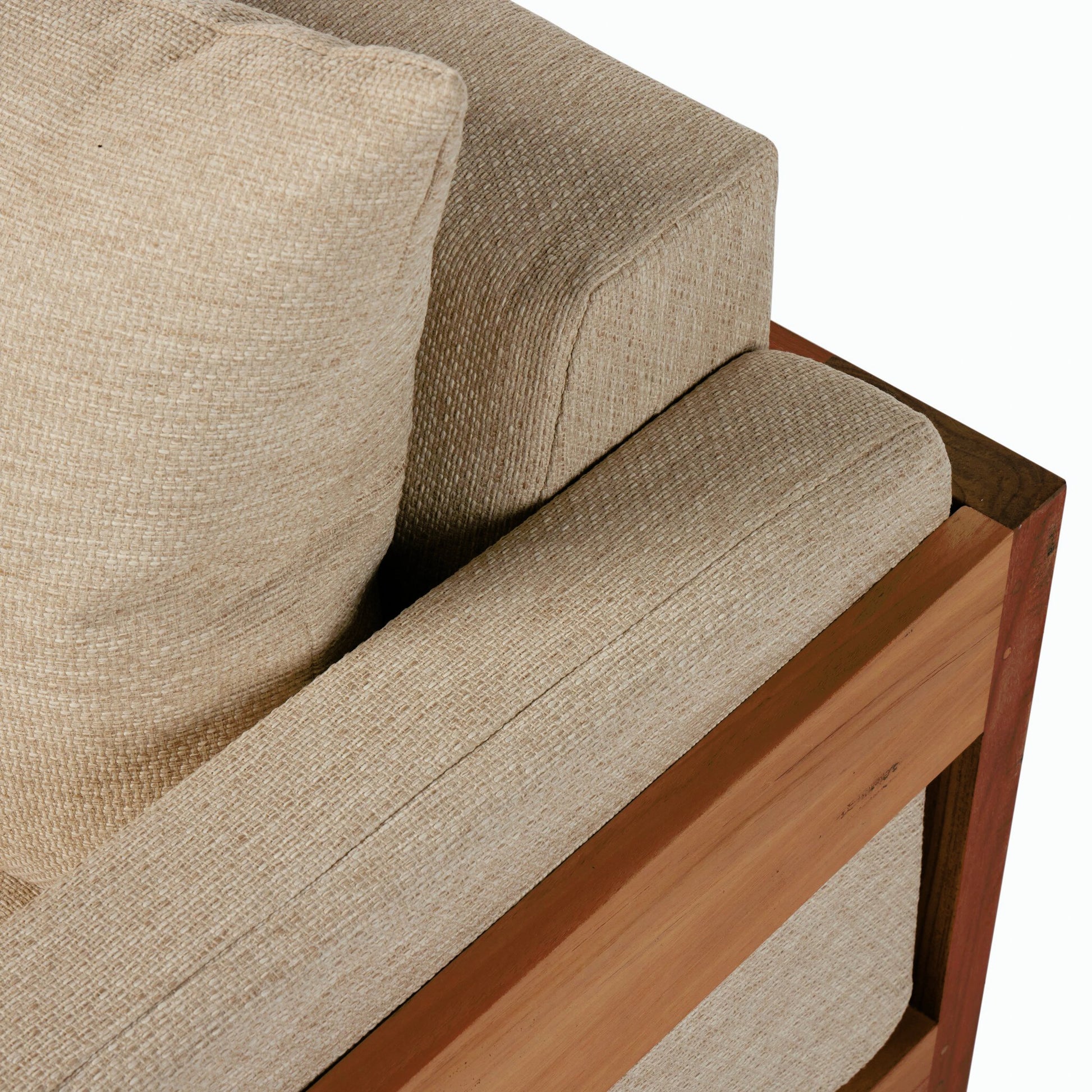Chapman Outdoor Chair by Four Hands in casa cream, natural teak-fsc. Made from 100% olefin, solid fsc®-certified teak, 59% polyurethane foam, 30% polyester fiber, 11% polyester fiber batting in a modern style.
