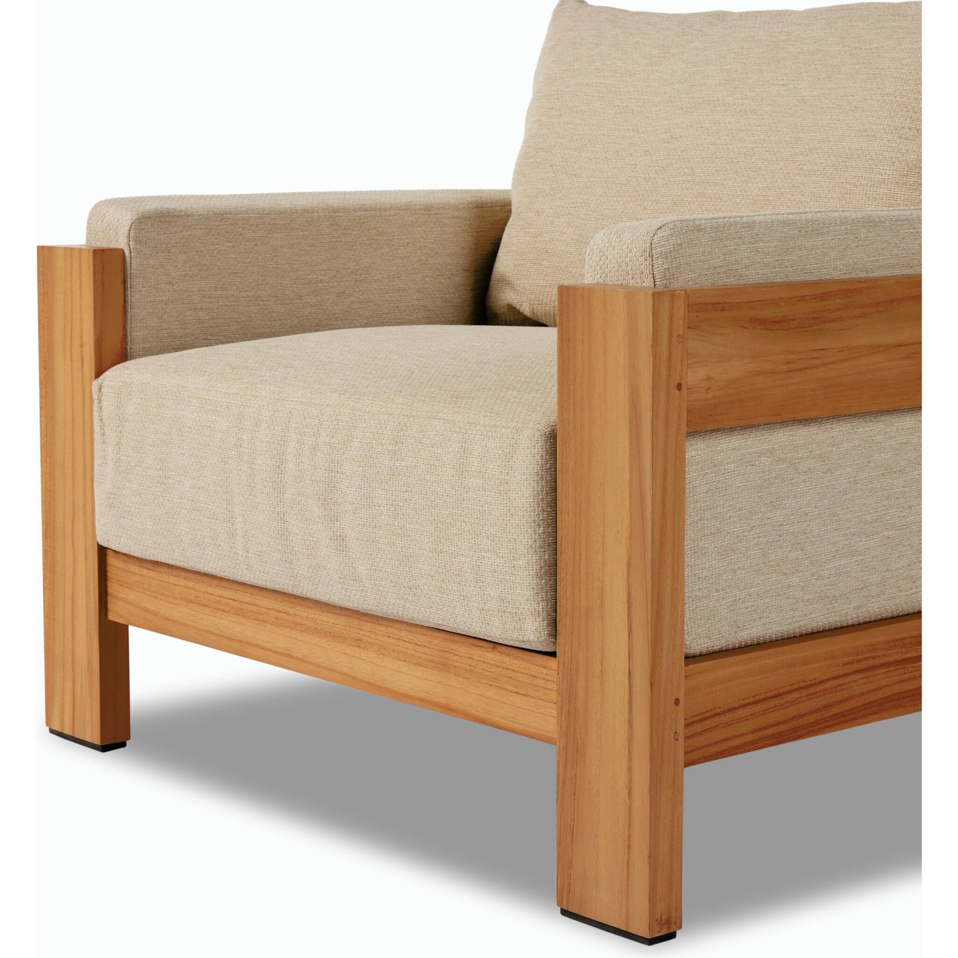 Chapman Outdoor Chair by Four Hands in casa cream, natural teak-fsc. Made from 100% olefin, solid fsc®-certified teak, 59% polyurethane foam, 30% polyester fiber, 11% polyester fiber batting in a modern style.