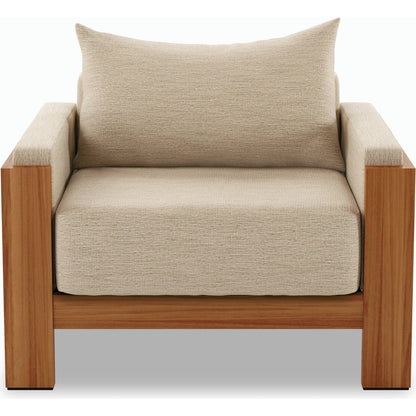 Chapman Outdoor Chair by Four Hands in casa cream, natural teak-fsc. Made from 100% olefin, solid fsc®-certified teak, 59% polyurethane foam, 30% polyester fiber, 11% polyester fiber batting in a modern style.