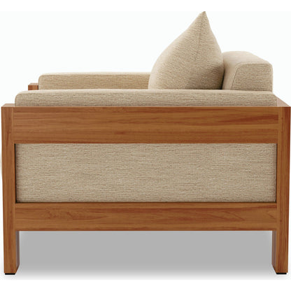 Chapman Outdoor Chair by Four Hands in casa cream, natural teak-fsc. Made from 100% olefin, solid fsc®-certified teak, 59% polyurethane foam, 30% polyester fiber, 11% polyester fiber batting in a modern style.