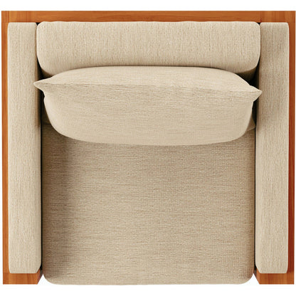 Chapman Outdoor Chair by Four Hands in casa cream, natural teak-fsc. Made from 100% olefin, solid fsc®-certified teak, 59% polyurethane foam, 30% polyester fiber, 11% polyester fiber batting in a modern style.