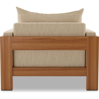 Chapman Outdoor Chair by Four Hands in casa cream, natural teak-fsc. Made from 100% olefin, solid fsc®-certified teak, 59% polyurethane foam, 30% polyester fiber, 11% polyester fiber batting in a modern style.