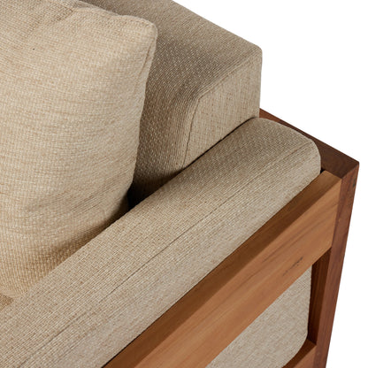 Chapman Outdoor Chair by Four Hands in casa cream, natural teak-fsc. Made from 100% olefin, solid fsc®-certified teak, 59% polyurethane foam, 30% polyester fiber, 11% polyester fiber batting in a modern style.