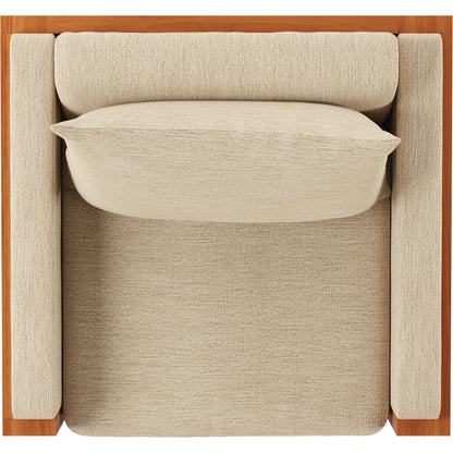 Chapman Outdoor Chair by Four Hands in casa cream, natural teak-fsc. Made from 100% olefin, solid fsc®-certified teak, 59% polyurethane foam, 30% polyester fiber, 11% polyester fiber batting in a modern style.