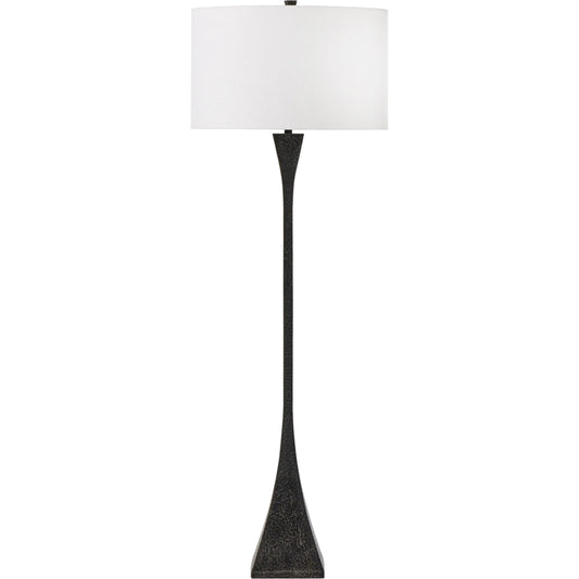 Tapered Forged Floor Lamp by Four Hands in ivory slubbed linen and forged black. Made from aluminum, 90% polyester, 10% cotton in a modern style.
