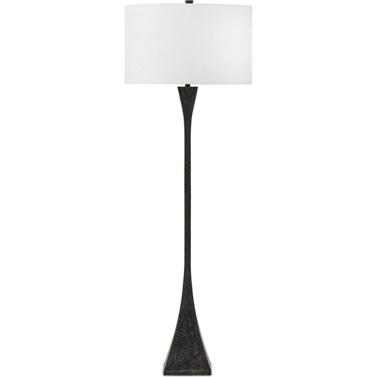 Tapered Forged Floor Lamp by Four Hands in ivory slubbed linen and forged black. Made from aluminum, 90% polyester, 10% cotton in a modern style.
