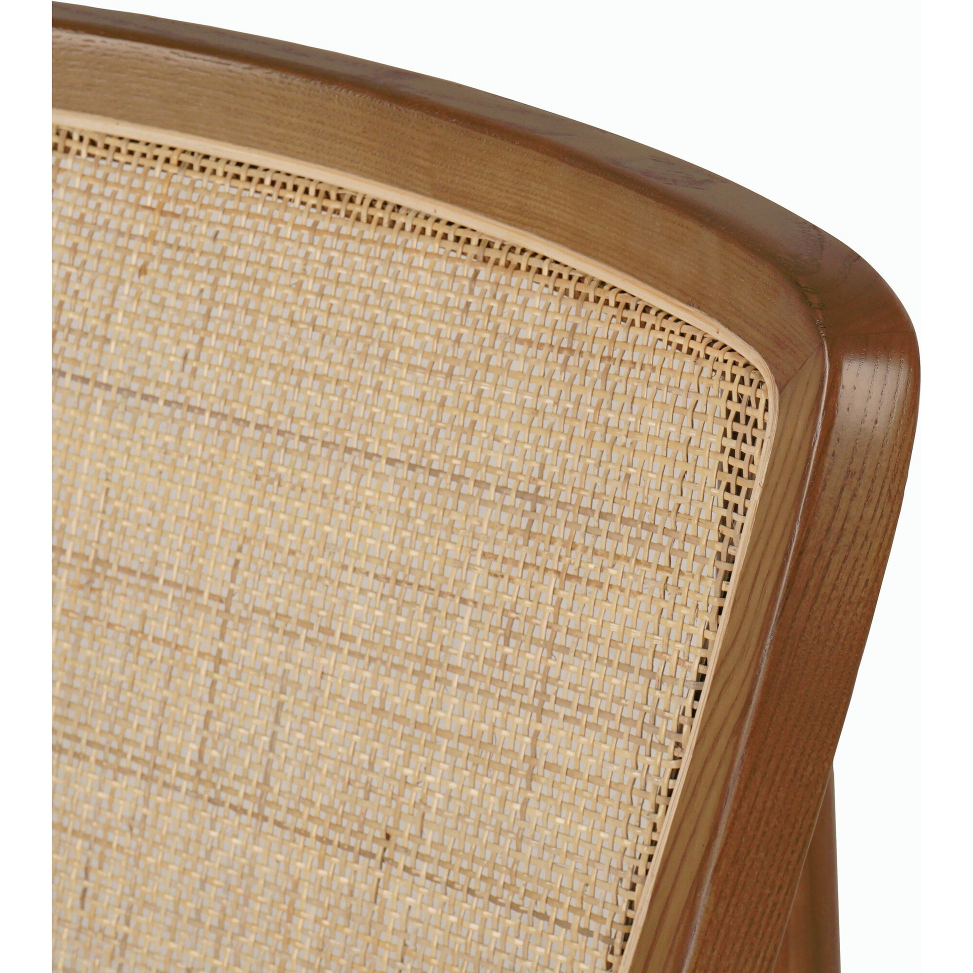 Alida Dining Chair by Four Hands in alcala cream, warm ash. Made from 70% polyester, 20% viscose (rayon), 10% flax, linen, solid ash, cane in a transitional style.