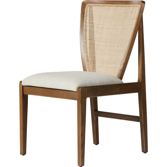 Alida Dining Chair by Four Hands in alcala cream, warm ash. Made from 70% polyester, 20% viscose (rayon), 10% flax, linen, solid ash, cane in a transitional style.