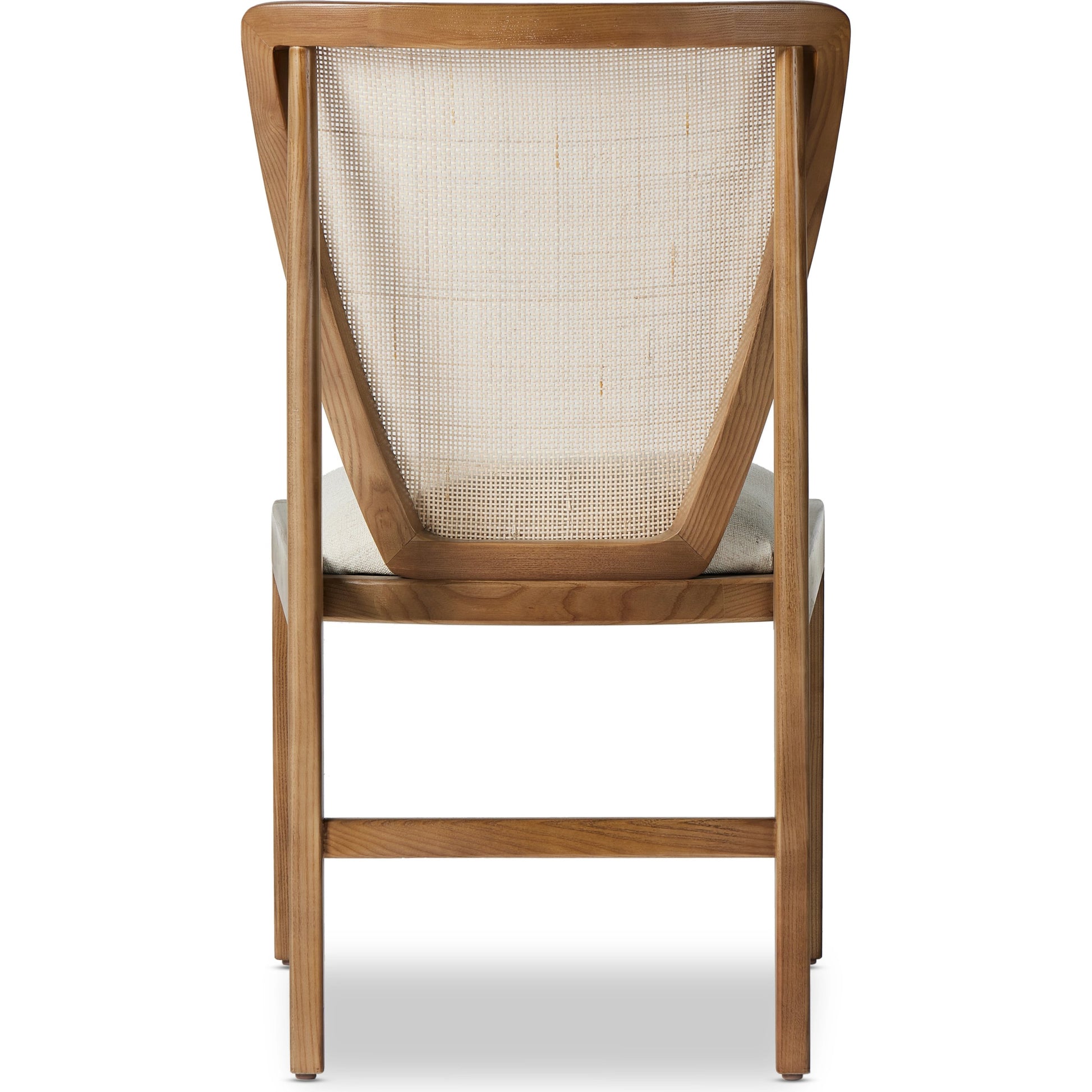 Alida Dining Chair by Four Hands in alcala cream, warm ash. Made from 70% polyester, 20% viscose (rayon), 10% flax, linen, solid ash, cane in a transitional style.