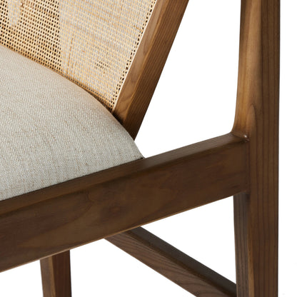 Alida Dining Chair by Four Hands in alcala cream, warm ash. Made from 70% polyester, 20% viscose (rayon), 10% flax, linen, solid ash, cane in a transitional style.
