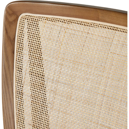 Alida Dining Chair by Four Hands in alcala cream, warm ash. Made from 70% polyester, 20% viscose (rayon), 10% flax, linen, solid ash, cane in a transitional style.
