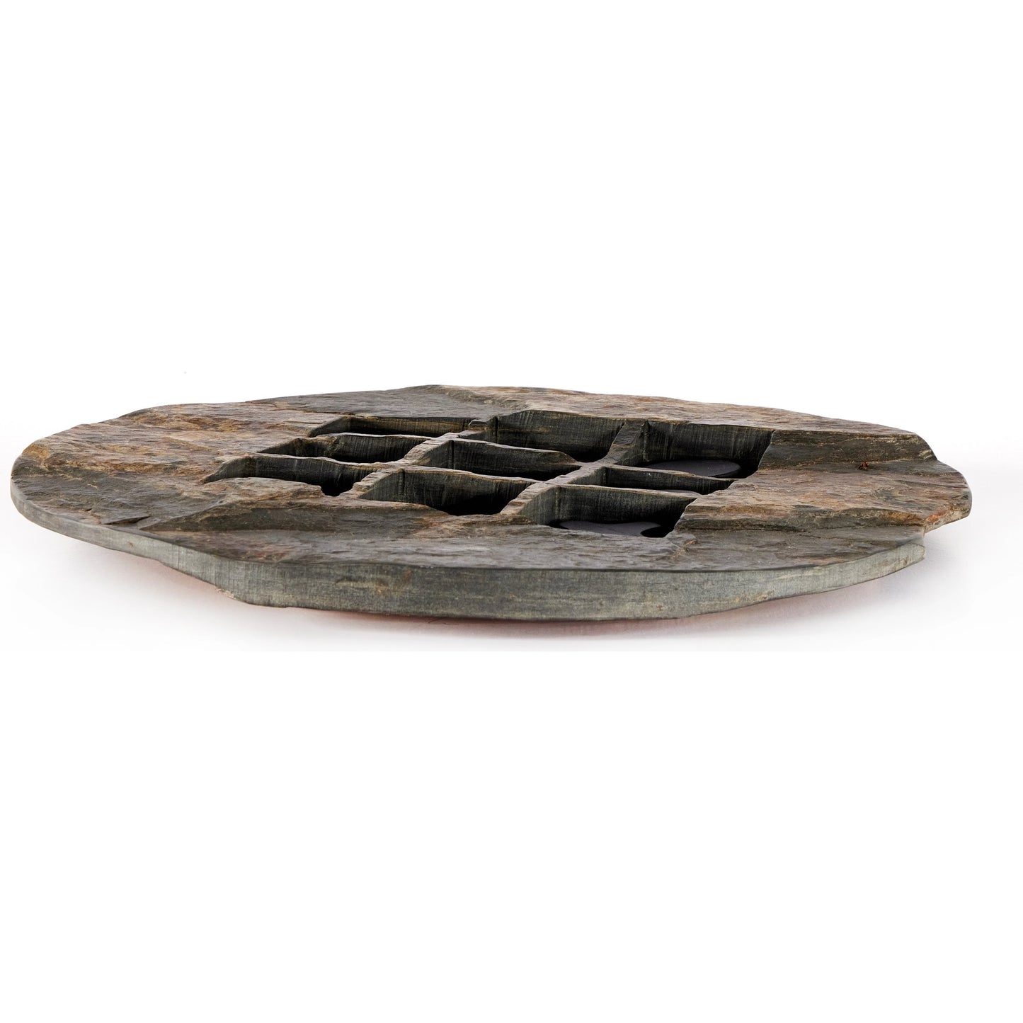 002 SI-2001964 | Additional Silo | Stone Tic Tac Toe by Four Hands in grey stone, aged metal, carbonized black. Made from slate flagstone solid, solid mixed reclaimed wood, iron in a rustic style.