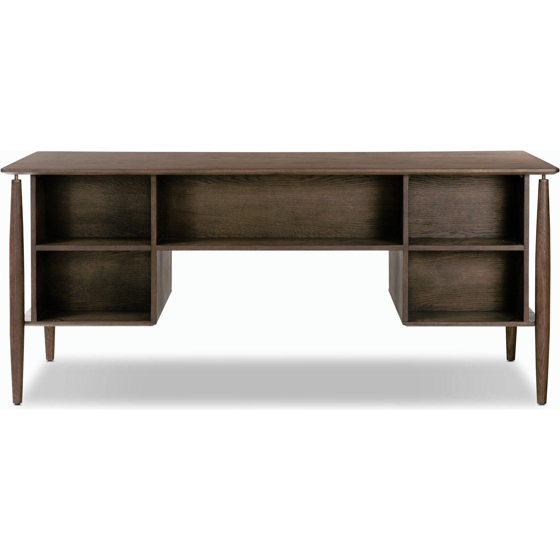 Markia Executive Desk by Four Hands in aged oak veneer, rubbed bronze and aged oak veneer. Made from oak veneer, solid oak, iron in a modern style.