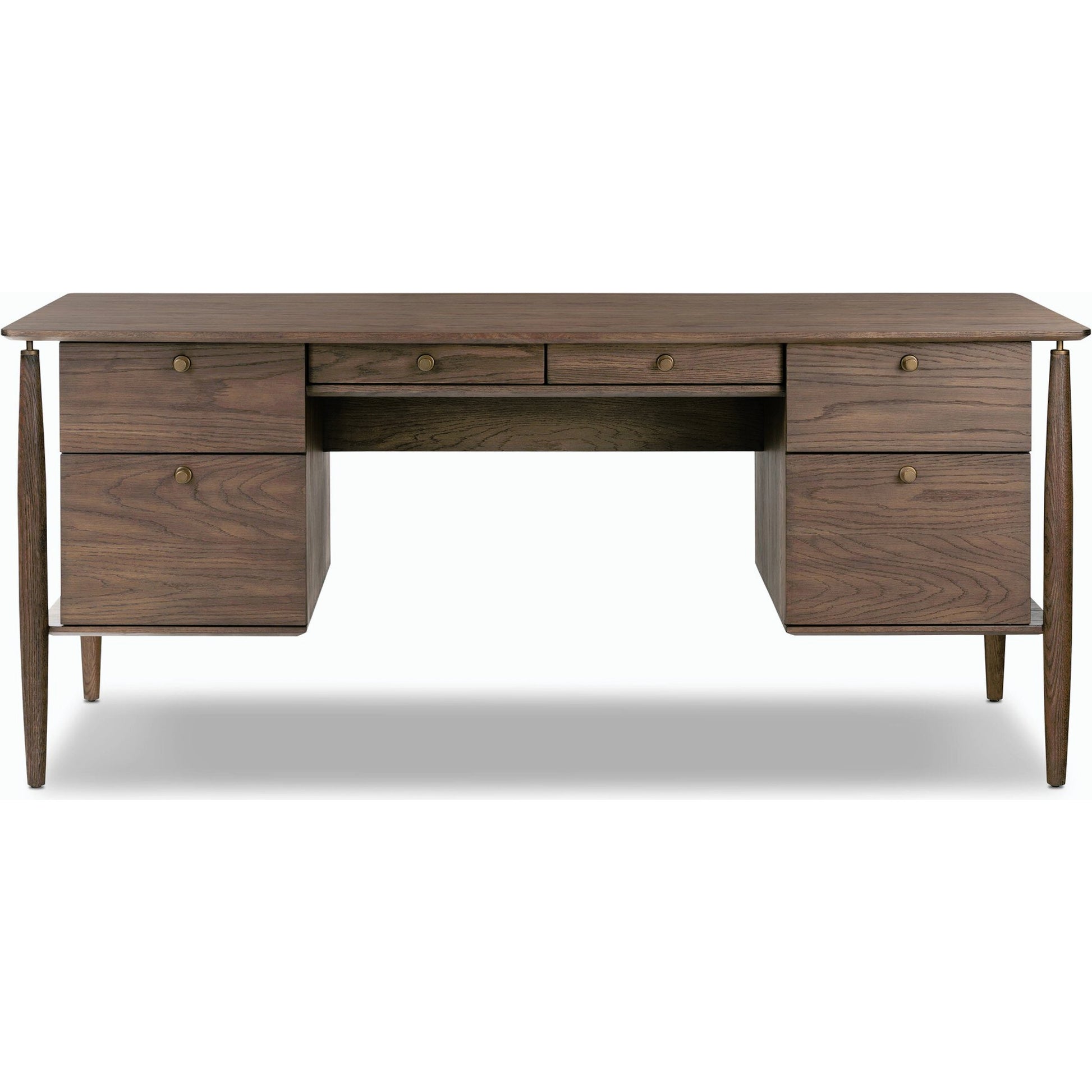 Markia Executive Desk by Four Hands in aged oak veneer, rubbed bronze and aged oak veneer. Made from oak veneer, solid oak, iron in a modern style.