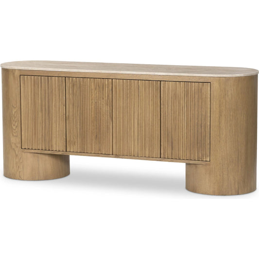 Giovani Media Console by Four Hands in natural light oak veneer. Made from oak veneer, solid oak in a transitional style.