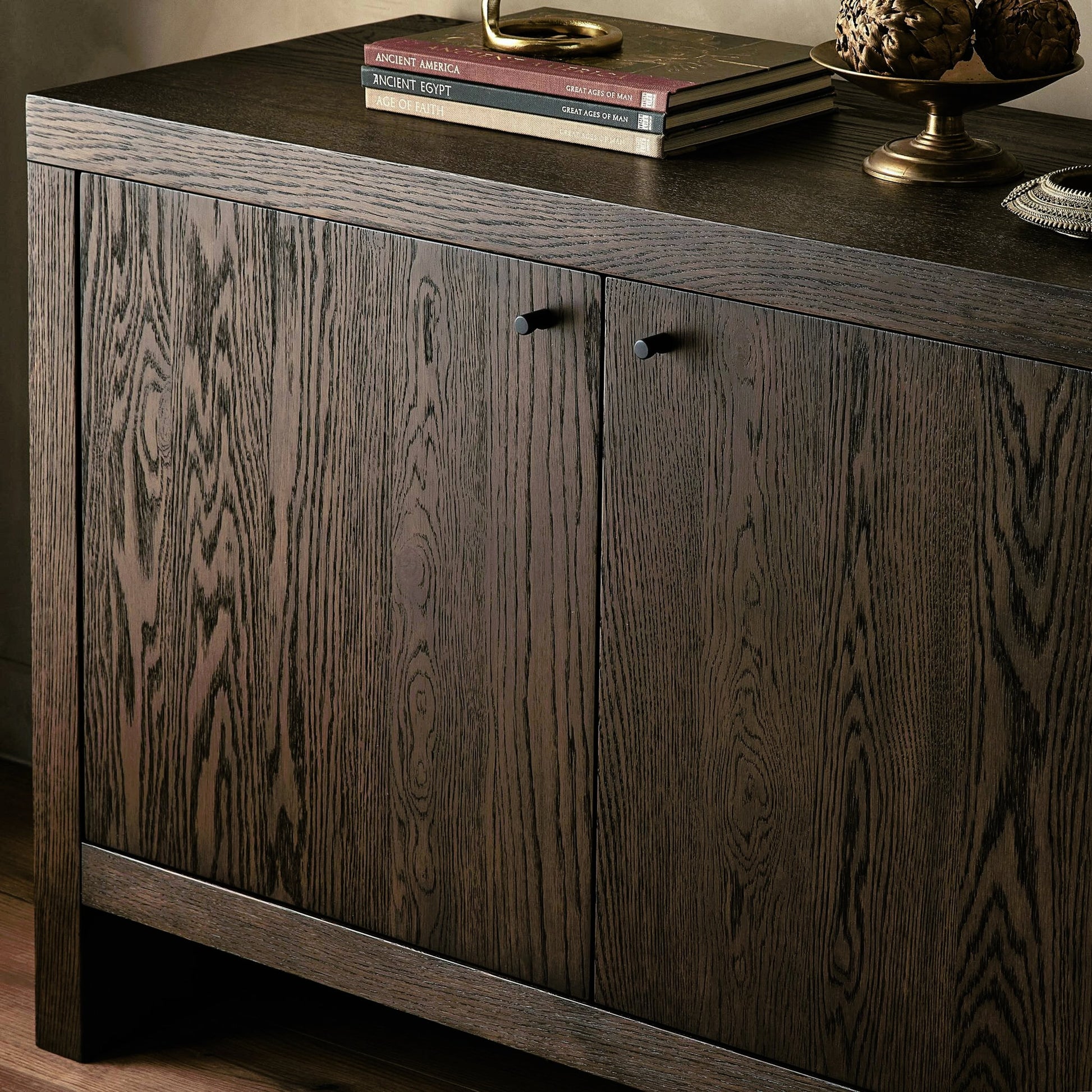 Torrington Sideboard by Four Hands in sandy oak veneer, sandy oak resawn. Made from oak veneer, resawn oak veneer in a modern style.