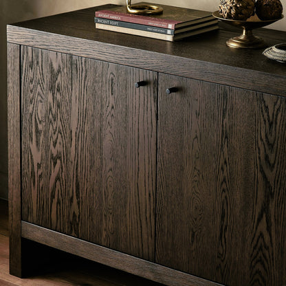 Torrington Sideboard by Four Hands in sandy oak veneer, sandy oak resawn. Made from oak veneer, resawn oak veneer in a modern style.