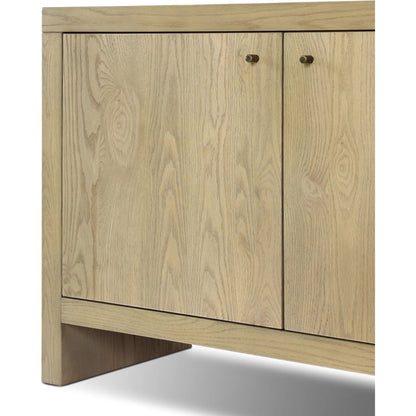 Torrington Sideboard by Four Hands in sandy oak veneer, sandy oak resawn. Made from oak veneer, resawn oak veneer in a modern style.