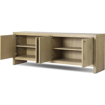 Torrington Sideboard by Four Hands in sandy oak veneer, sandy oak resawn. Made from oak veneer, resawn oak veneer in a modern style.