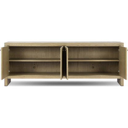 Torrington Sideboard by Four Hands in sandy oak veneer, sandy oak resawn. Made from oak veneer, resawn oak veneer in a modern style.