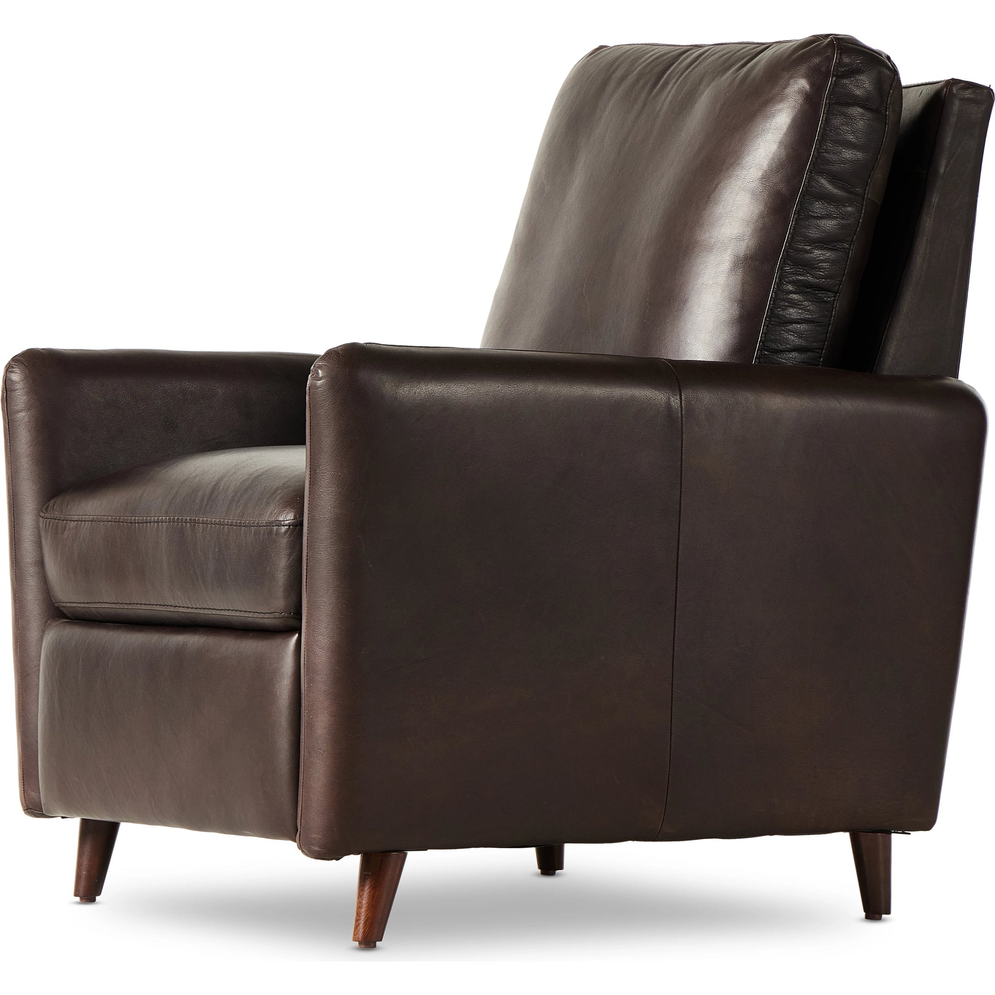 Wallen Recliner by Four Hands in nova taupe and dark auburn walnut. Made from 100% polyester, solid rosa morada, 100% polyester fiber in a modern style.