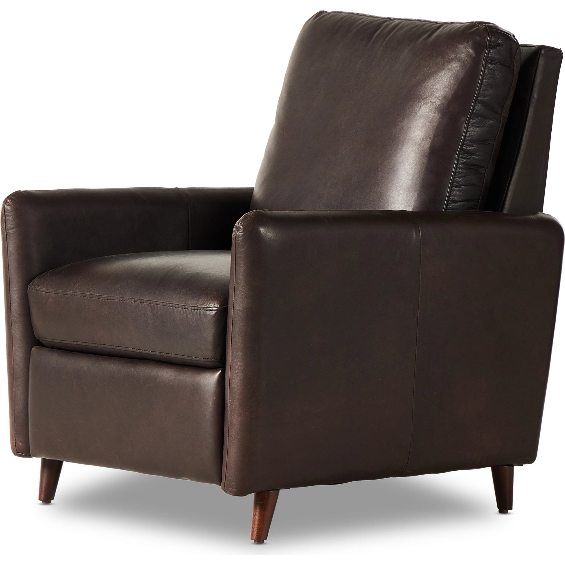 Wallen Recliner by Four Hands in nova taupe and dark auburn walnut. Made from 100% polyester, solid rosa morada, 100% polyester fiber in a modern style.