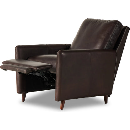 Wallen Recliner by Four Hands in nova taupe and dark auburn walnut. Made from 100% polyester, solid rosa morada, 100% polyester fiber in a modern style.