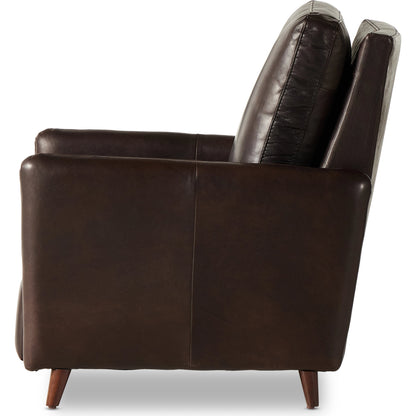 Wallen Recliner by Four Hands in nova taupe and dark auburn walnut. Made from 100% polyester, solid rosa morada, 100% polyester fiber in a modern style.