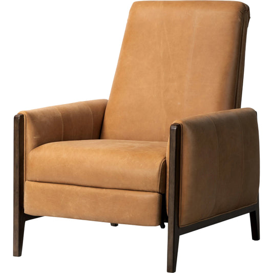 Rudd Recliner by Four Hands in palermo cognac and almond. Made from top grain leather, solid parawood, solid poplar in a modern style.